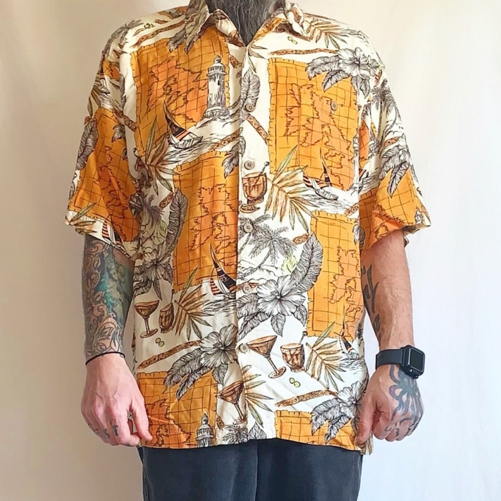 Tropical Print Button Up Shirt